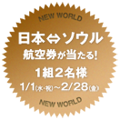 日本⇔ソウル航空券が当たる！１組２名様　1/1~2/28